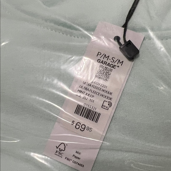 NWT Garage Mint Julep Green Ultra Fleece Hoodie S/M OR L/XL - Picture 5 of 6